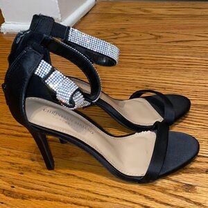 Christian Siriano Elegant Black Heels with Glittering Silver Straps